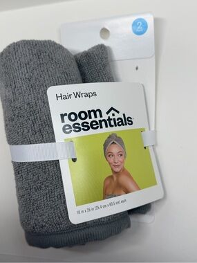 Room Essentials Gray Microfiber Hair Wraps - 2 Pack